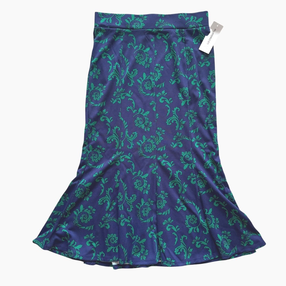 Liz Claiborne Damask Floral Midi Skirt Fit Flare S M Dark Cottagecore boho NWT